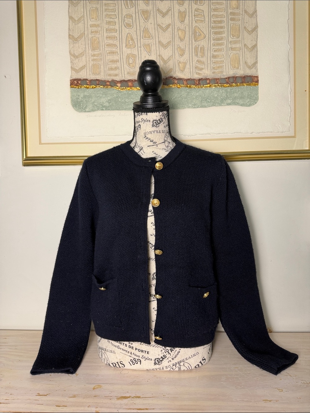 Zara Navy Knit Blazer with Gold Buttons